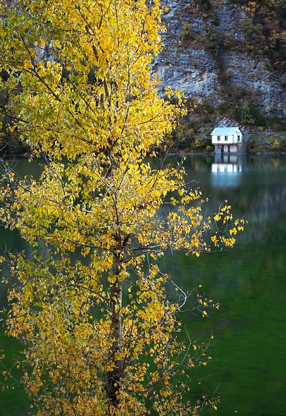 Yelllow pond and hut